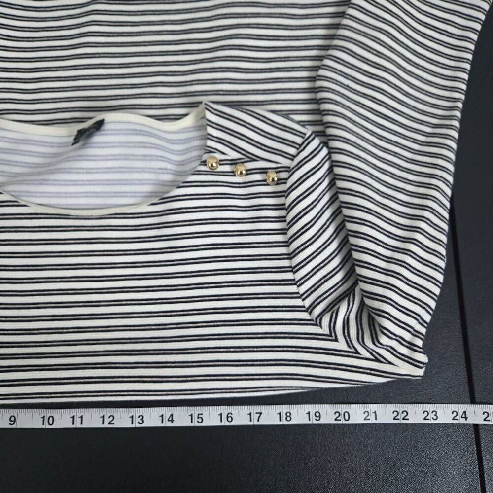 Talbots Womens Ruffle Long Sleeve Top XL Black Stiped Nautical Old Money Preppy - Picture 7 of 8